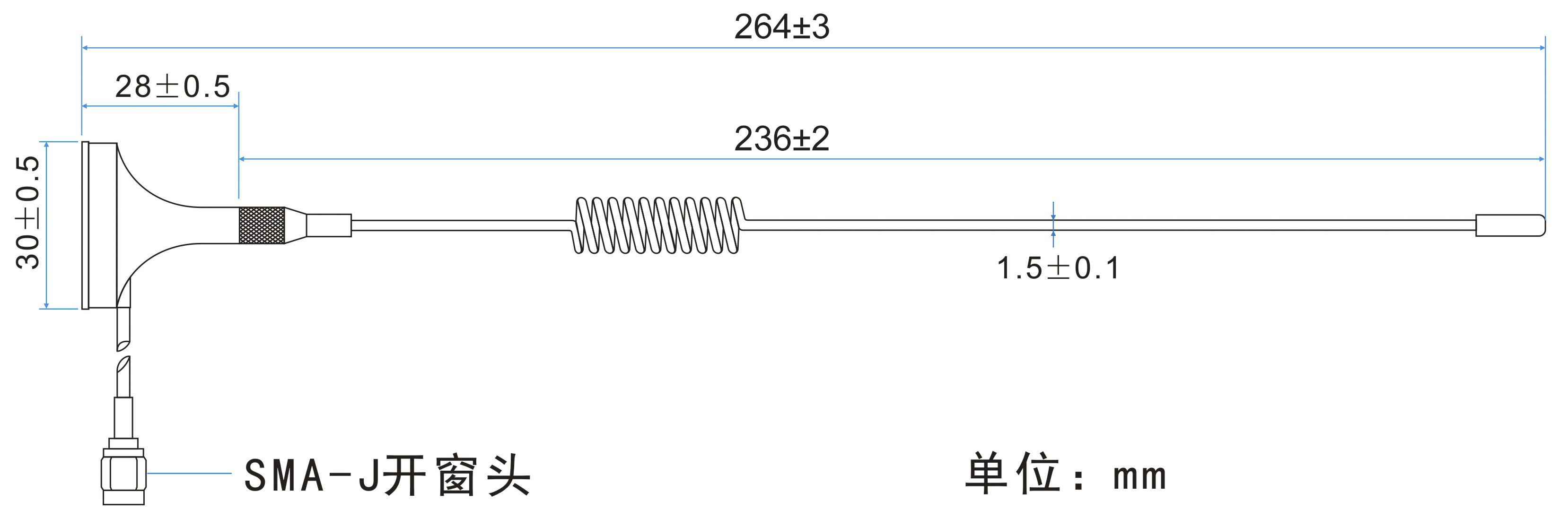 915MHz吸盘天线SW915-XP1M的机械尺寸